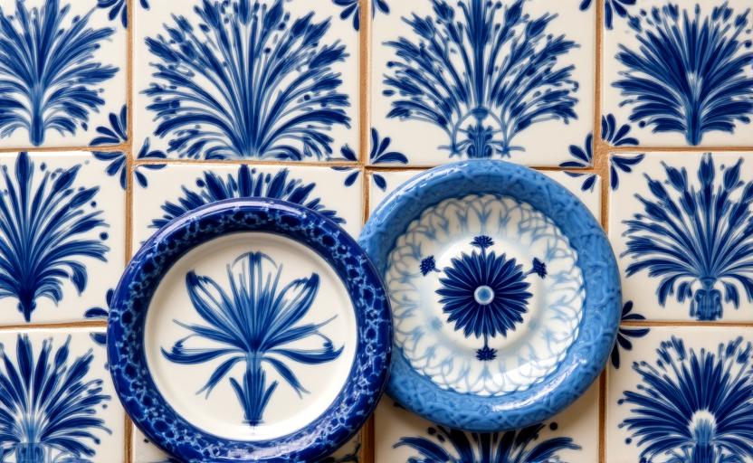Detalle de la tracería y azulejos azules y blancos de Talavera de la Reina