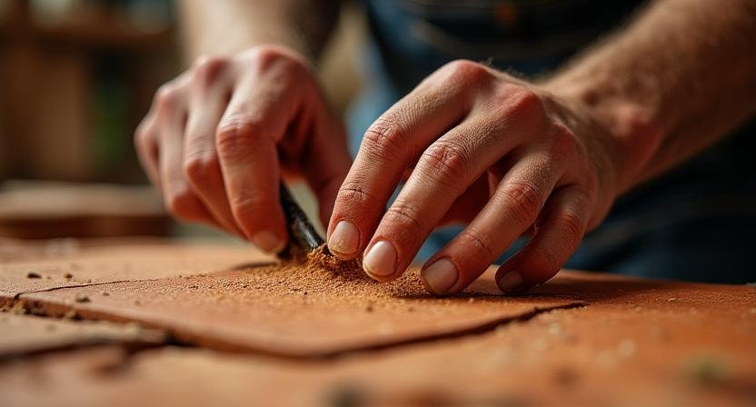 Detalle de manos trabajando artesanía tradicional española